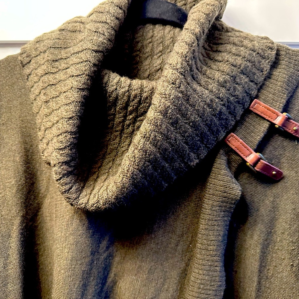 Ellen Tracy 100% Extra Fine Merino Wool Cowl Neck Wrap Sweater Size XL Sage